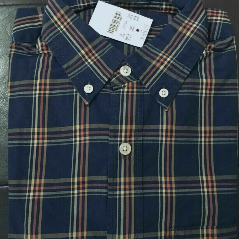 J.Crew Navy Carmel Plaid Slim flex Washed Shirt